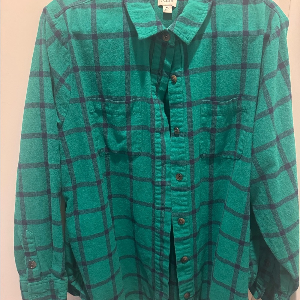 J. Crew Teal and Navy Plaid Shirt